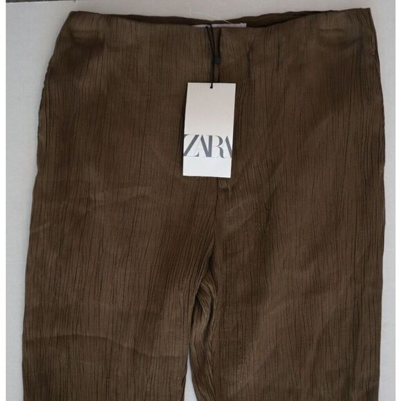 Zara Women's Sz XS Olive Green Wrinkle Effect Full Length Pants - Picture 3 of 7